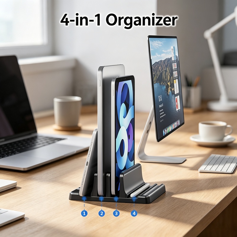 Laptop Stand Riser - Vertical Laptop Stand Multi‑Slot Notebook Storage